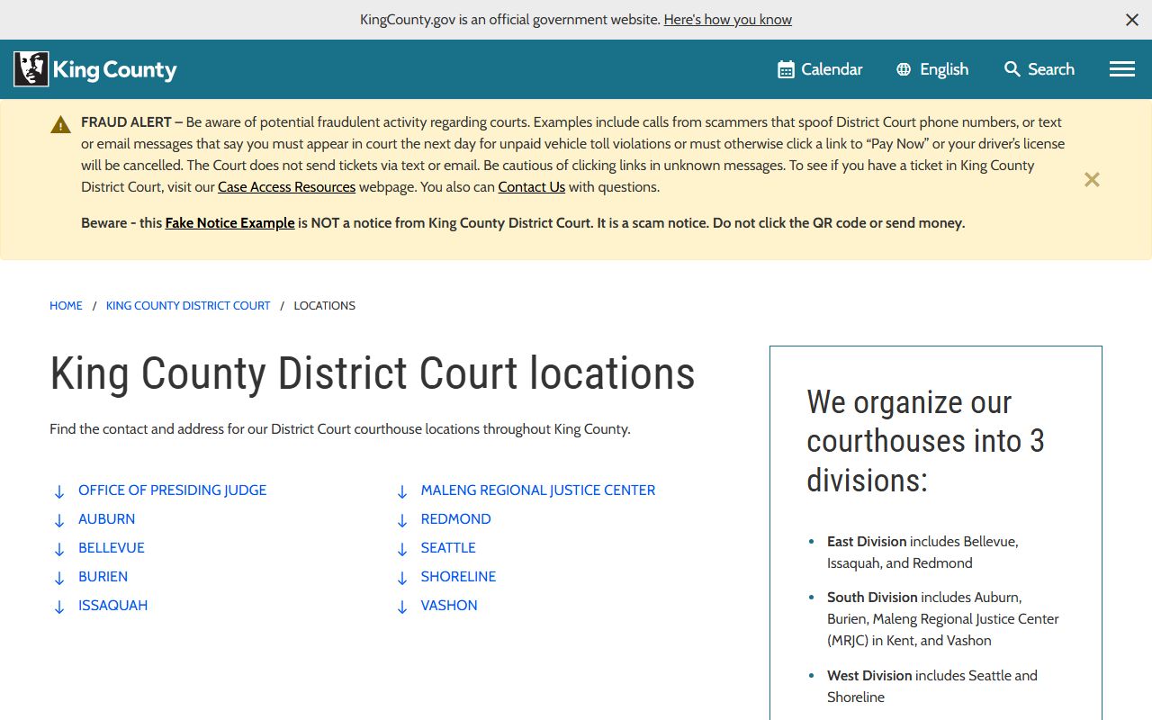 Auburn Traffic Ticket Records King County District Court location