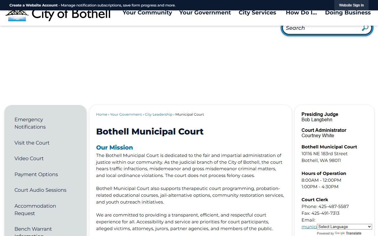 Bothell Traffic Ticket Records municipal court page