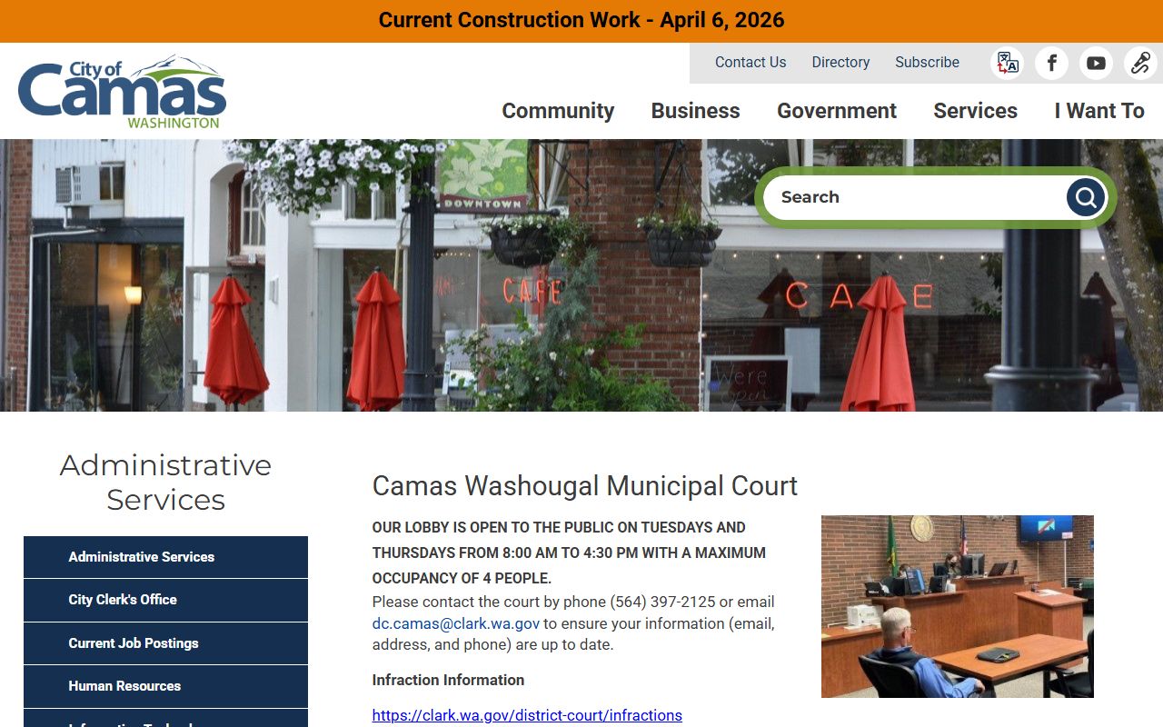 Camas Traffic Ticket Records Camas-Washougal Municipal Court page