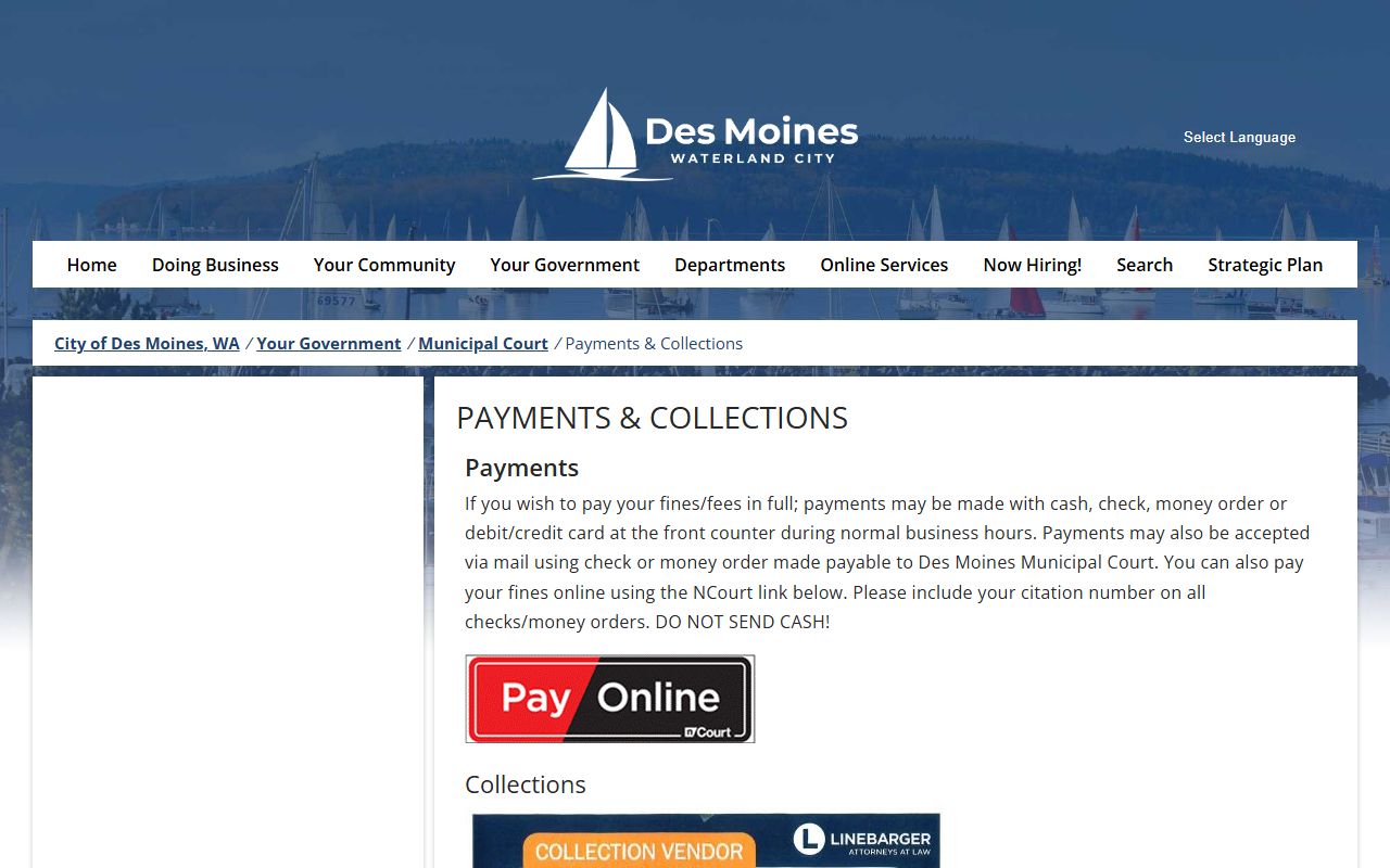 Des Moines Traffic Ticket Records court payments page