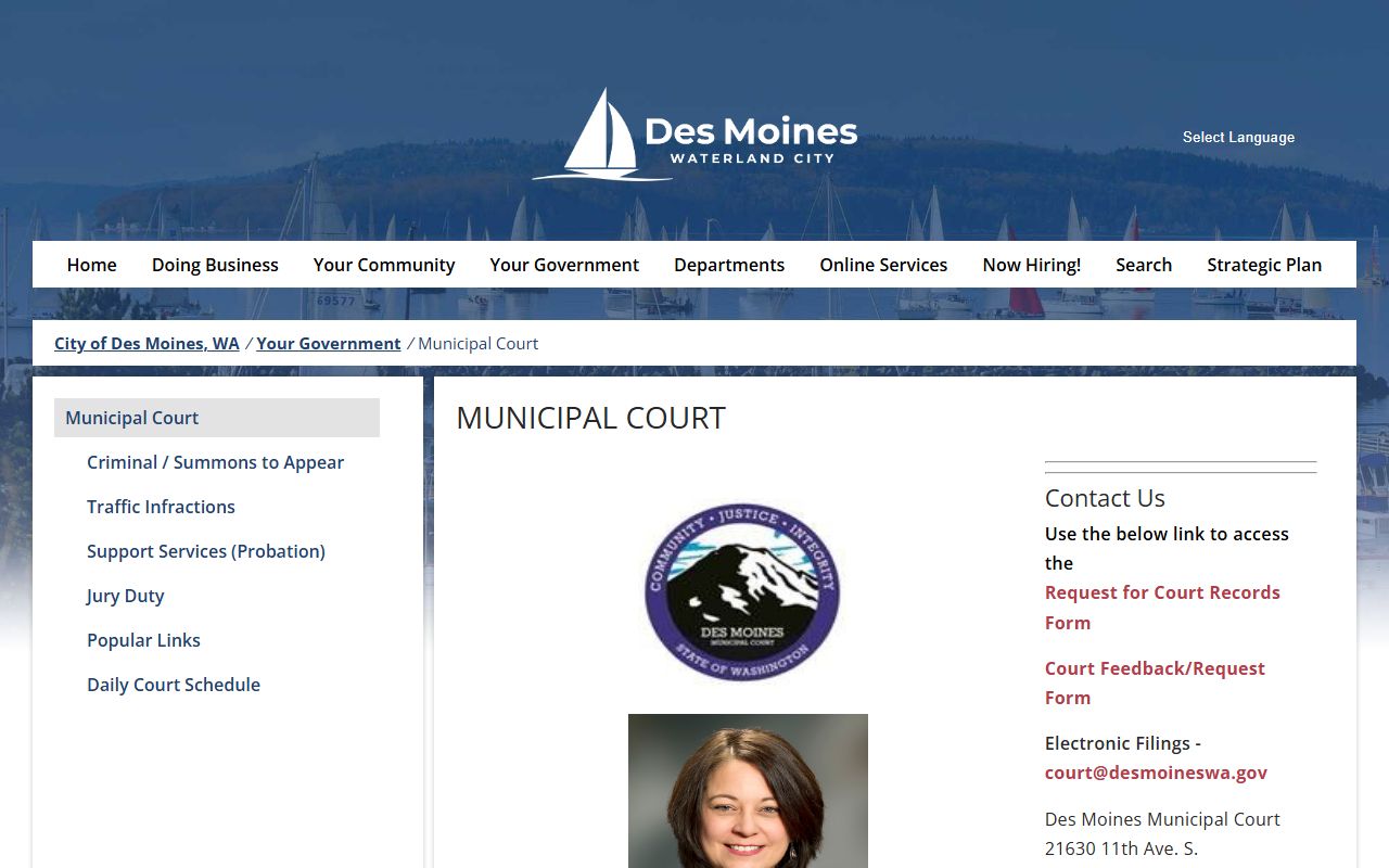 Des Moines Traffic Ticket Records municipal court page