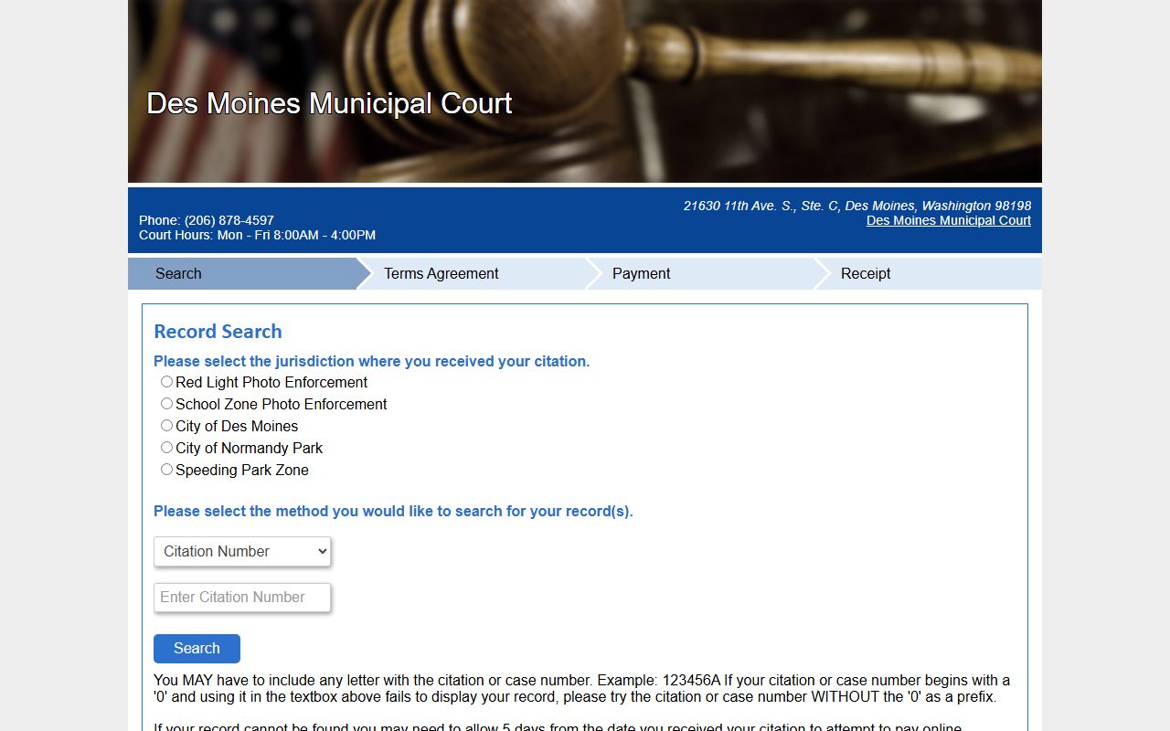 Des Moines Traffic Ticket Records online payments page