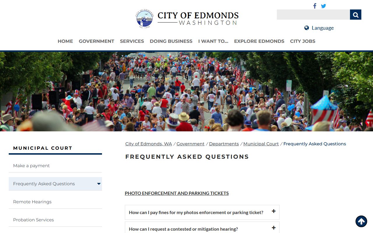 Edmonds Traffic Ticket Records FAQ page