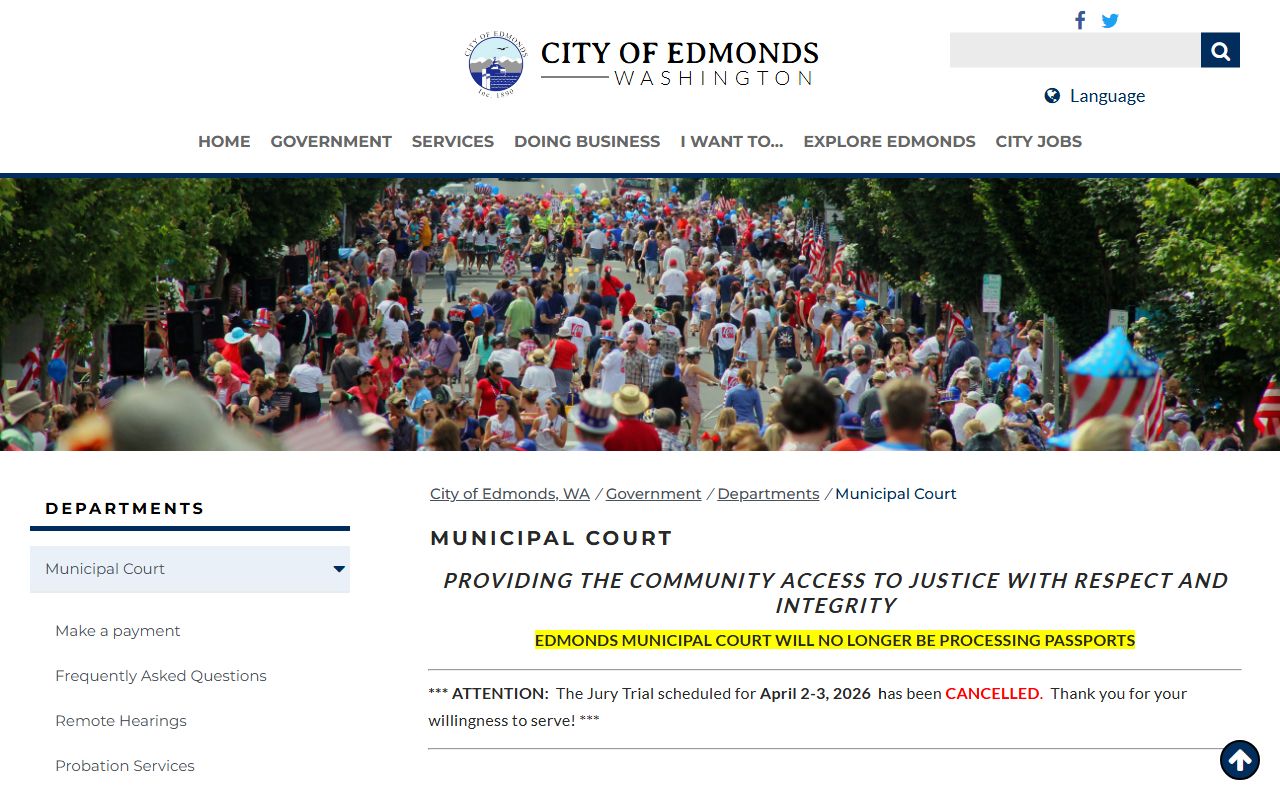 Edmonds Traffic Ticket Records municipal court page