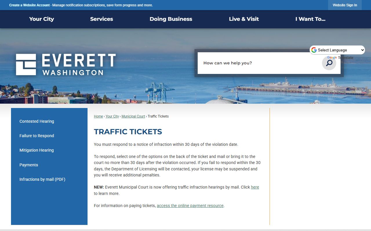 Everett Traffic Ticket Records traffic tickets page