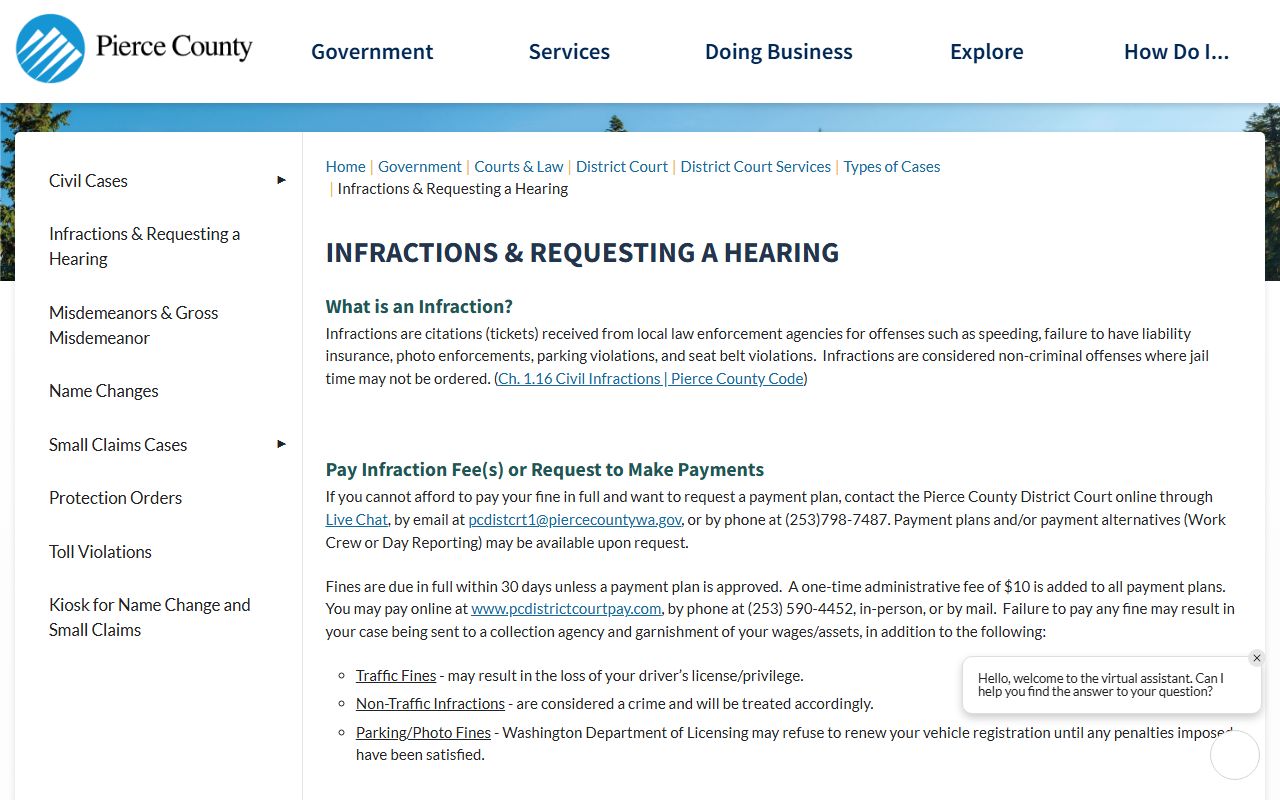 Frederickson Traffic Ticket Records Pierce County District Court
