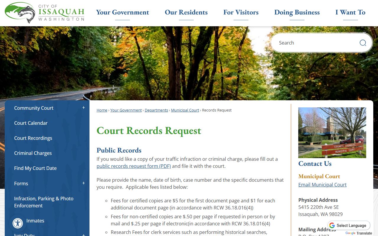 Issaquah Traffic Ticket Records records request page