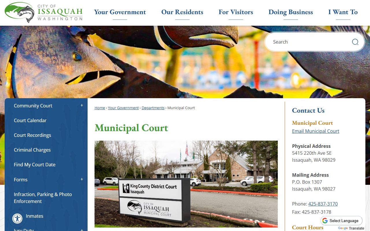 Issaquah Traffic Ticket Records municipal court page