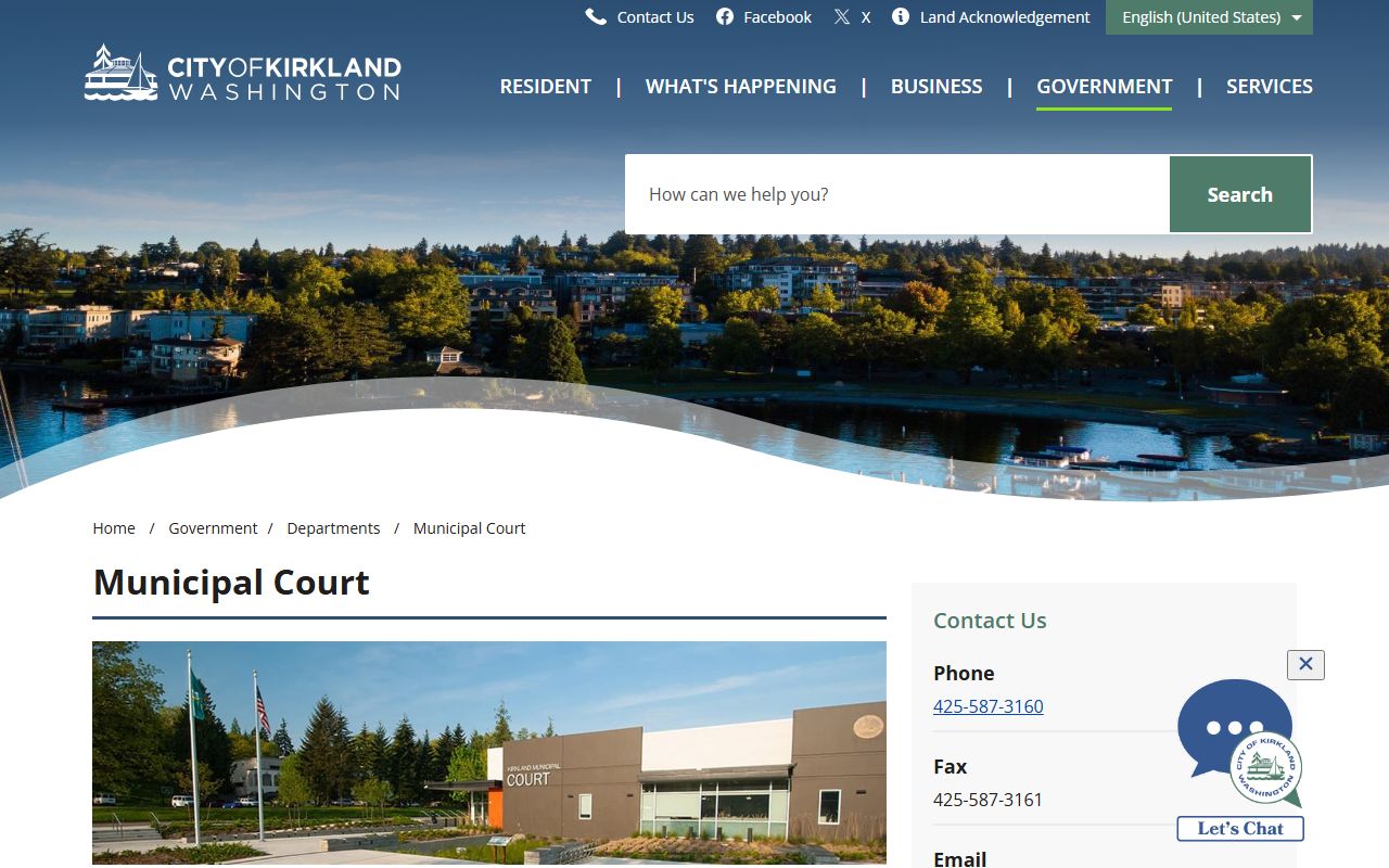 Kirkland Traffic Ticket Records municipal court page