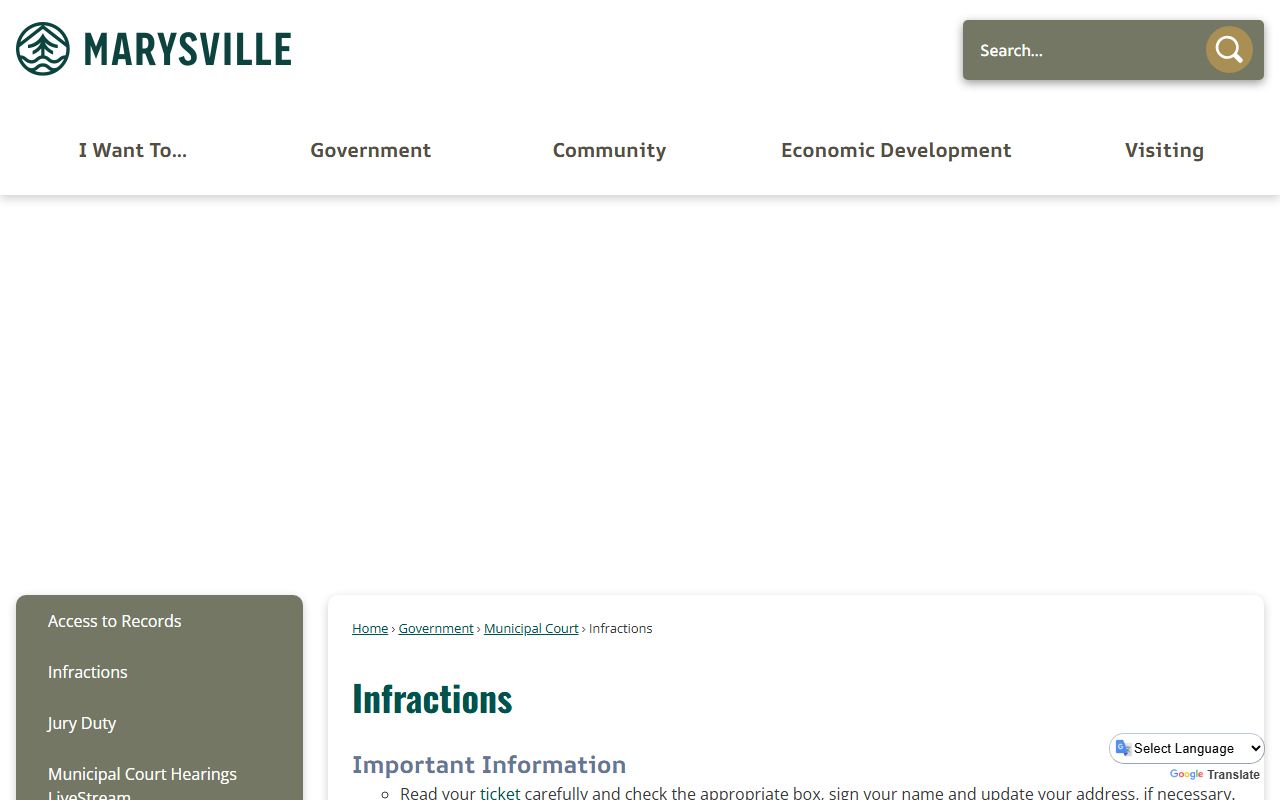 Lake Stevens Traffic Ticket Records infractions page