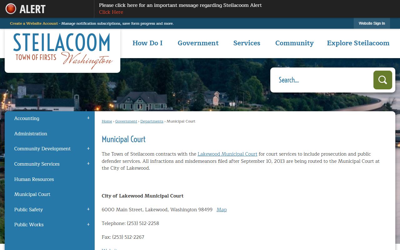 Lakewood Traffic Ticket Records Steilacoom municipal court page