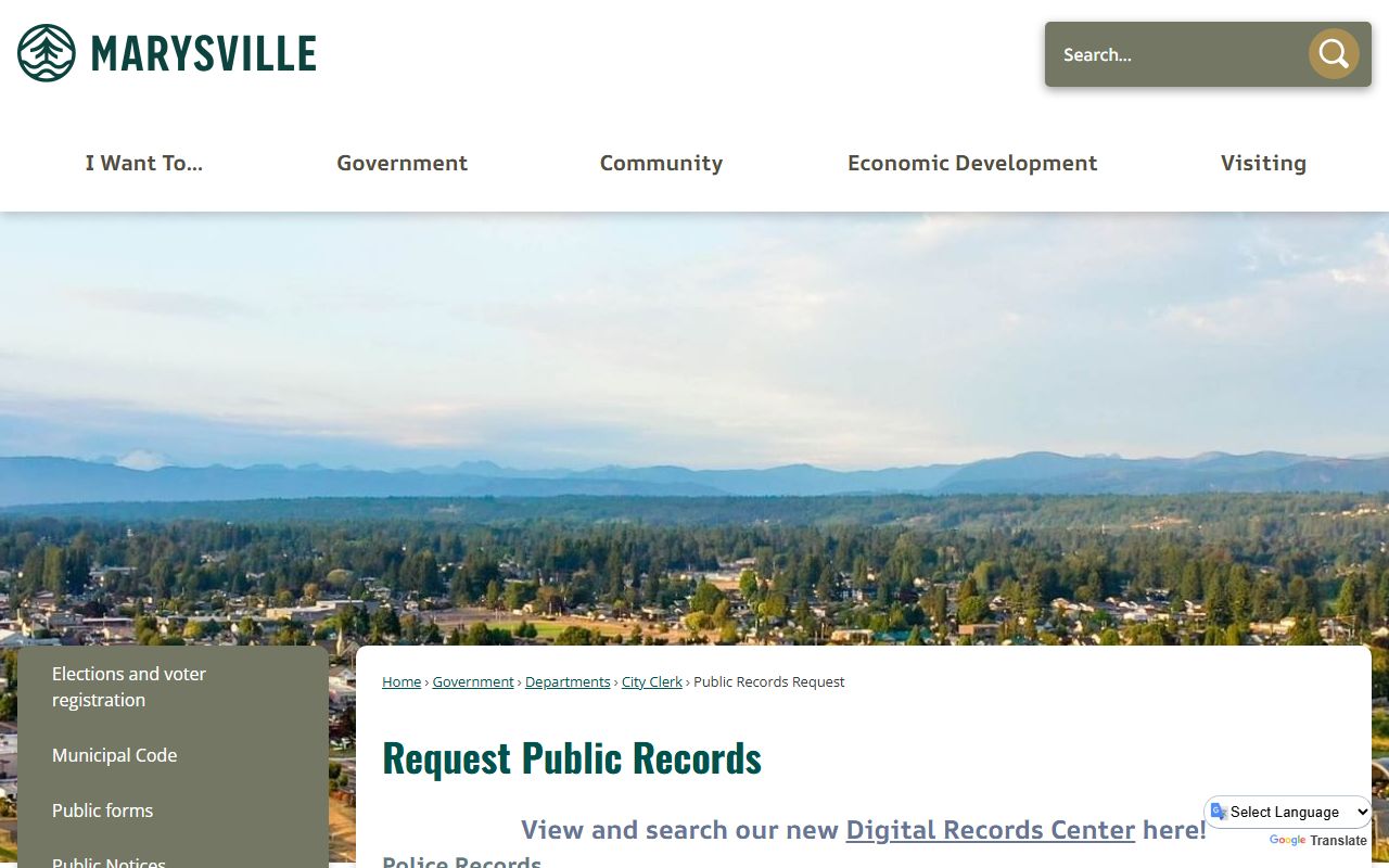 Marysville Traffic Ticket Records at the Public Records Request page