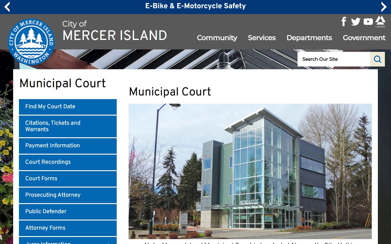 Mercer Island Traffic Ticket Records municipal court page