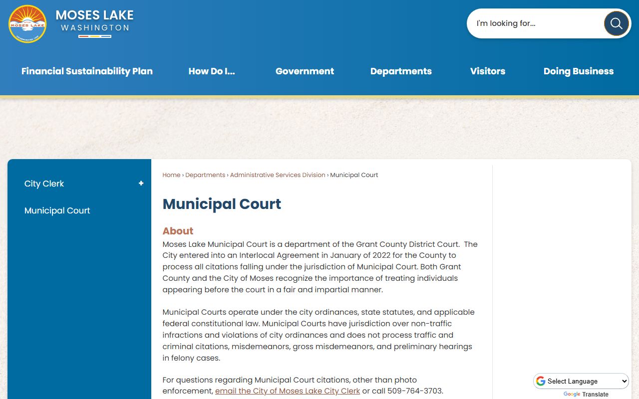 Moses Lake Traffic Ticket Records municipal court page