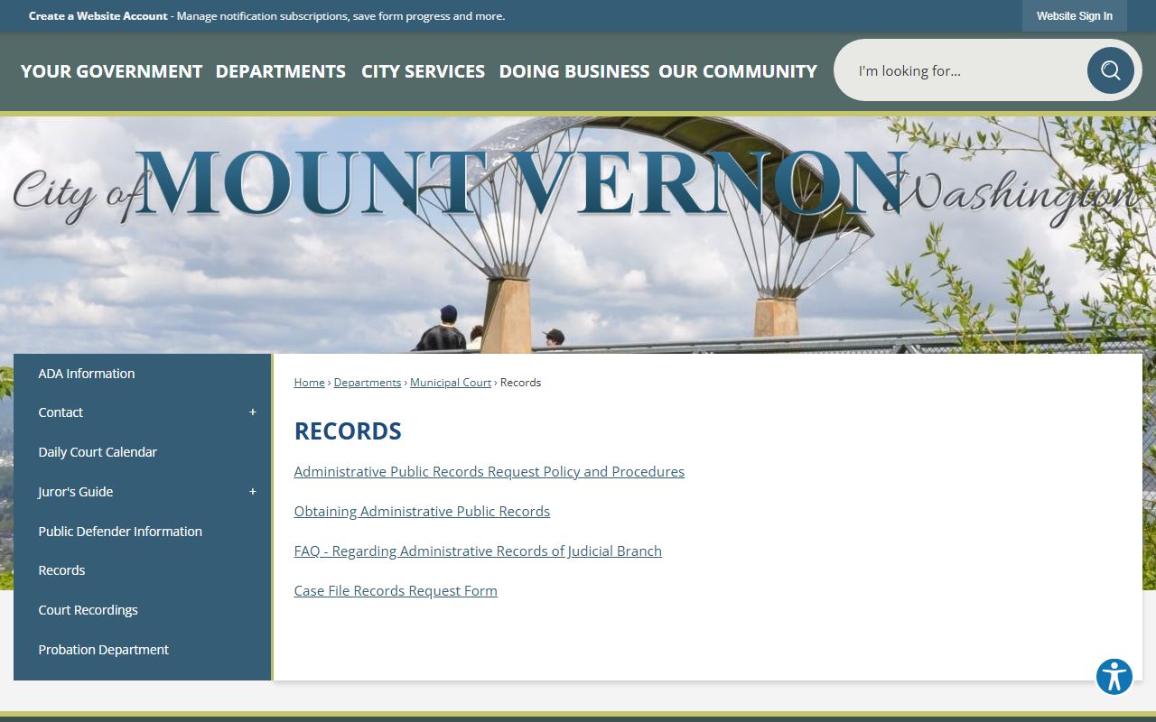 Mount Vernon Traffic Ticket Records records page