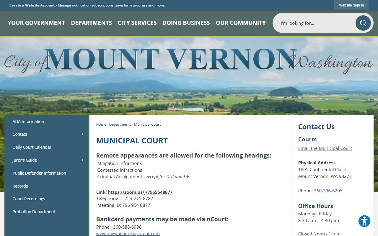 Mount Vernon Traffic Ticket Records municipal court page