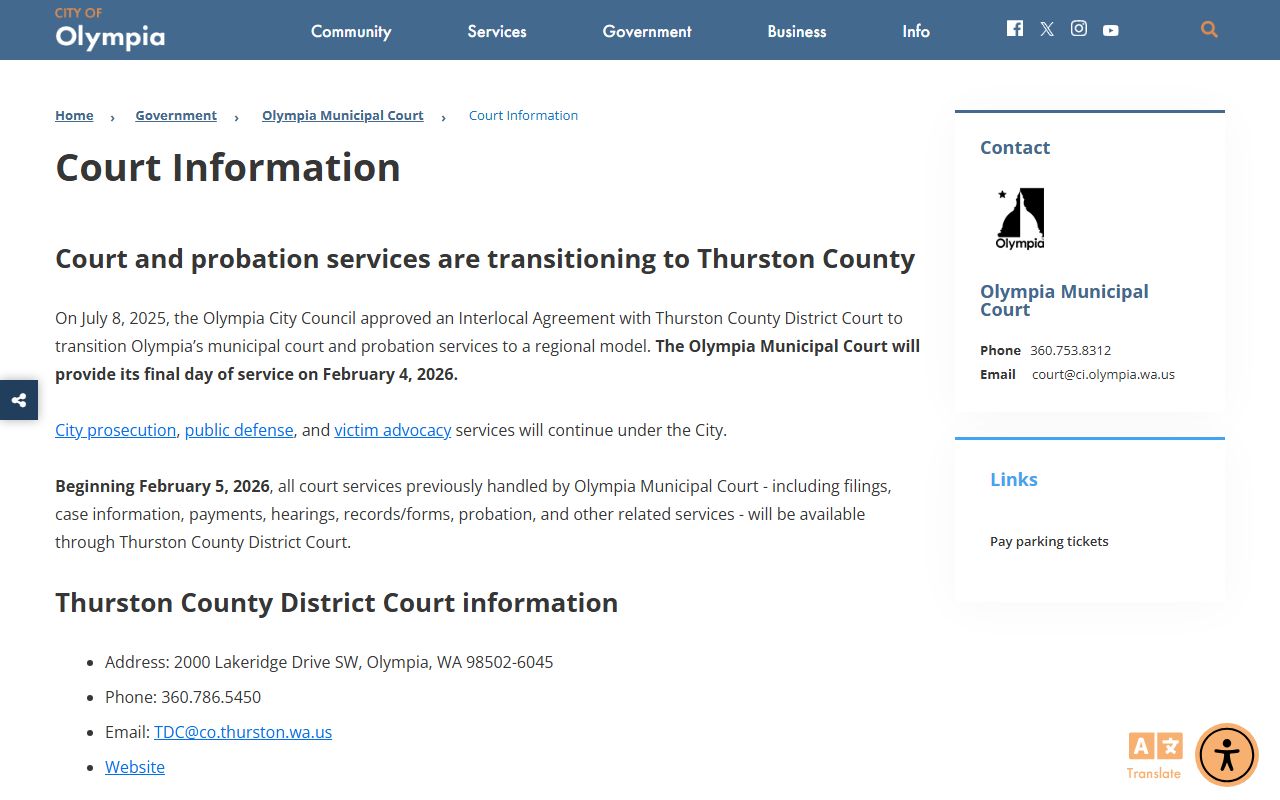 Olympia Traffic Ticket Records at Olympia Municipal Court