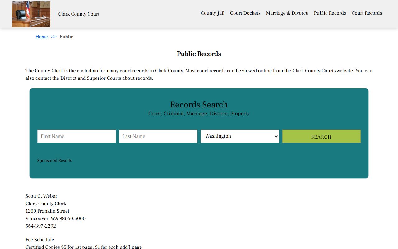 Orchards Traffic Ticket Records Clark County Court public records page
