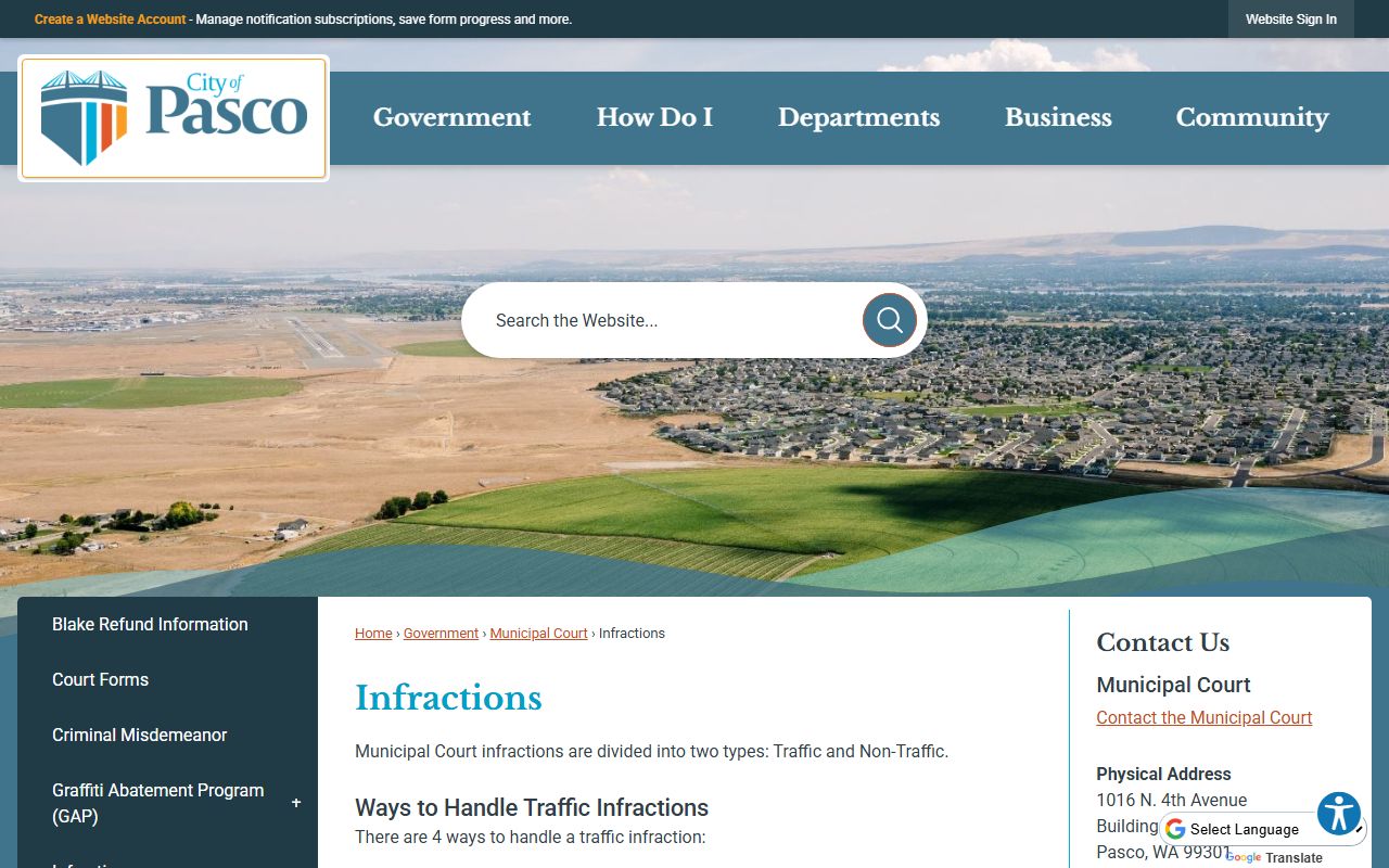 Pasco Traffic Ticket Records Pasco infractions page