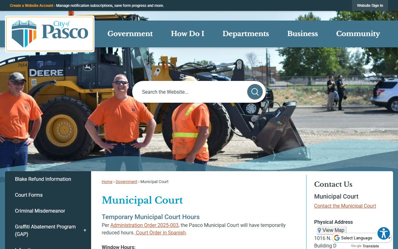 Pasco Traffic Ticket Records Pasco Municipal Court page