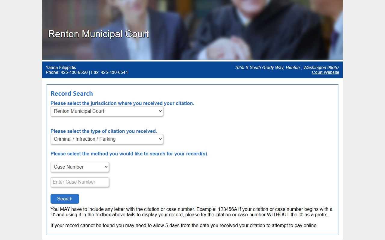 Renton Traffic Ticket Records court payments page