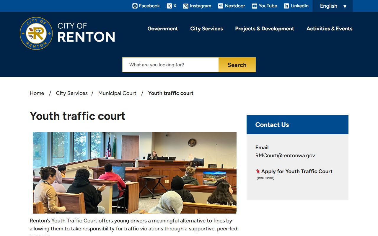 Renton Traffic Ticket Records Youth Traffic Court page