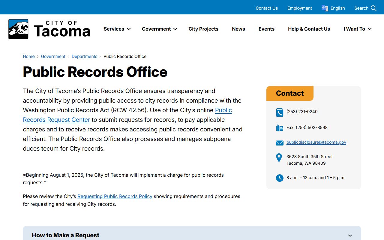 Tacoma Traffic Ticket Records public records office page
