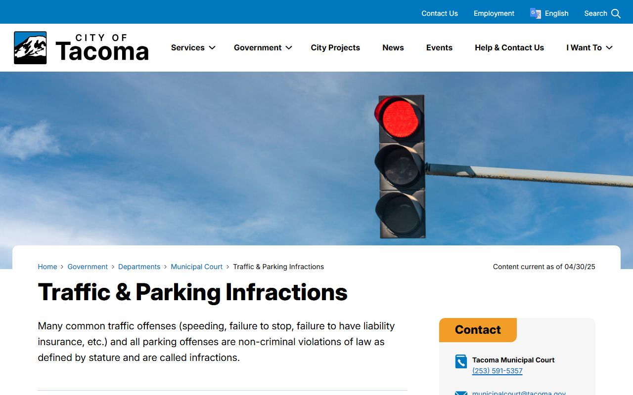 Tacoma Traffic Ticket Records traffic and parking infractions page