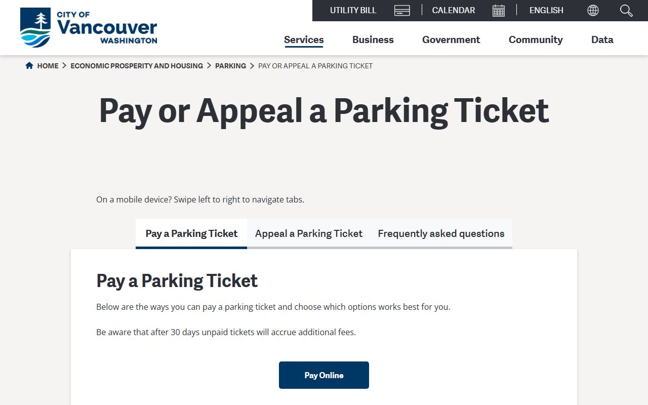Vancouver Traffic Ticket Records parking tickets page
