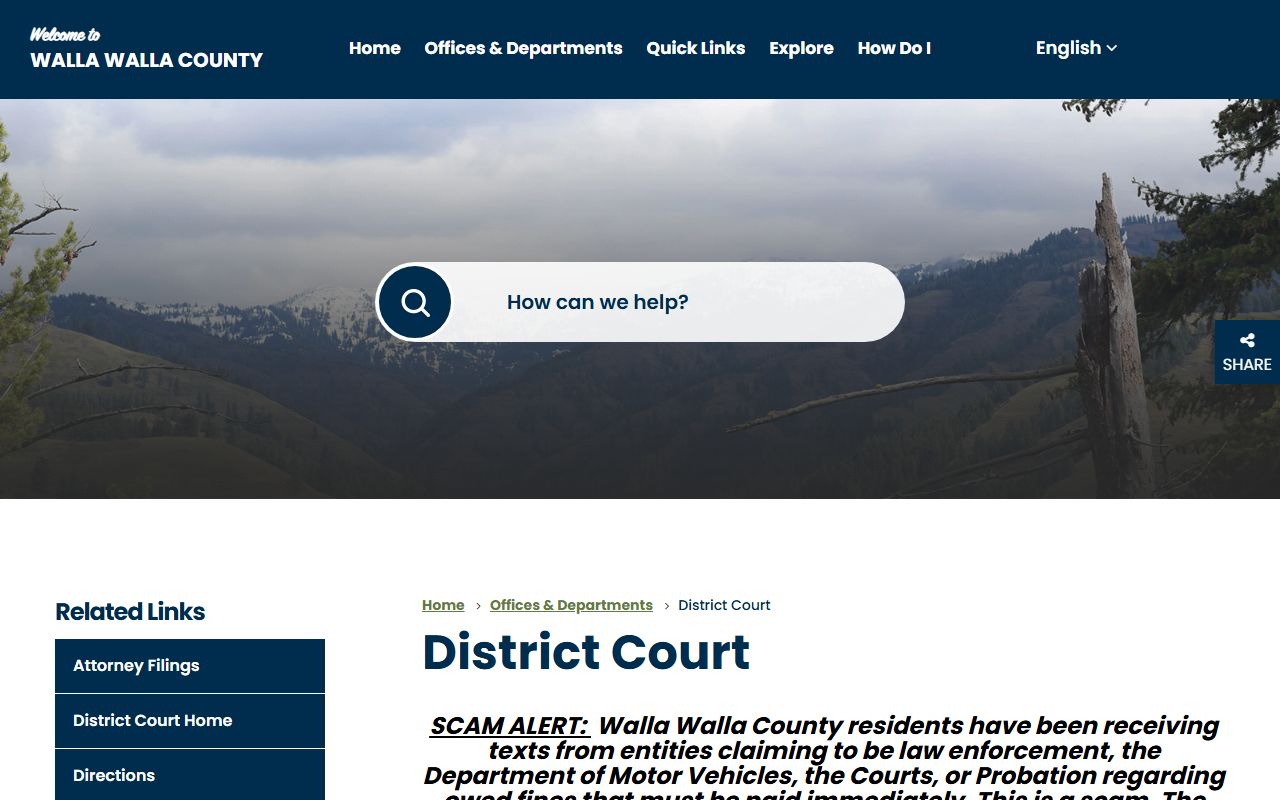 Walla Walla Traffic Ticket Records district court page