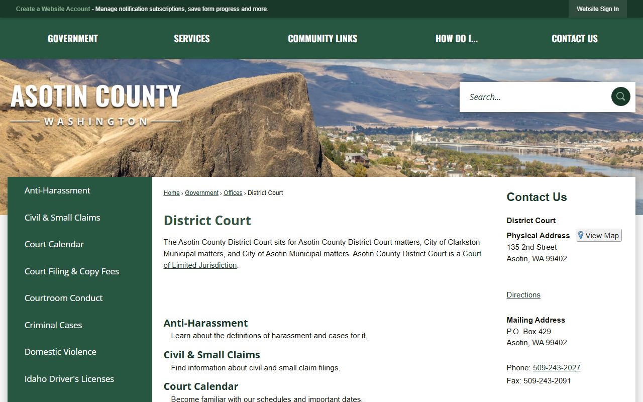 Asotin County Traffic Ticket Records Asotin County district court page