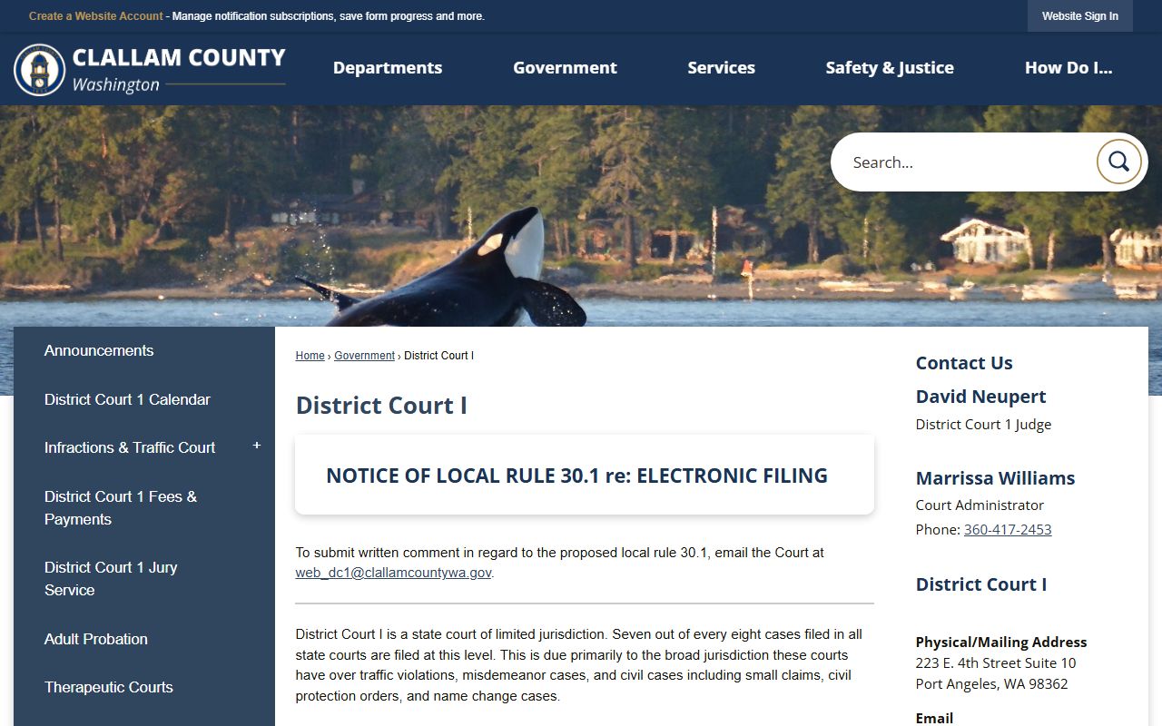 Clallam County Traffic Ticket Records District Court I page