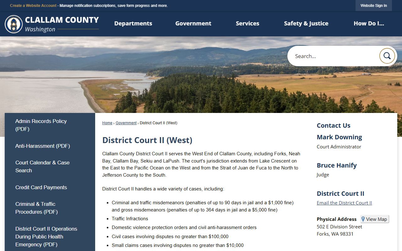 Clallam County Traffic Ticket Records District Court II West page