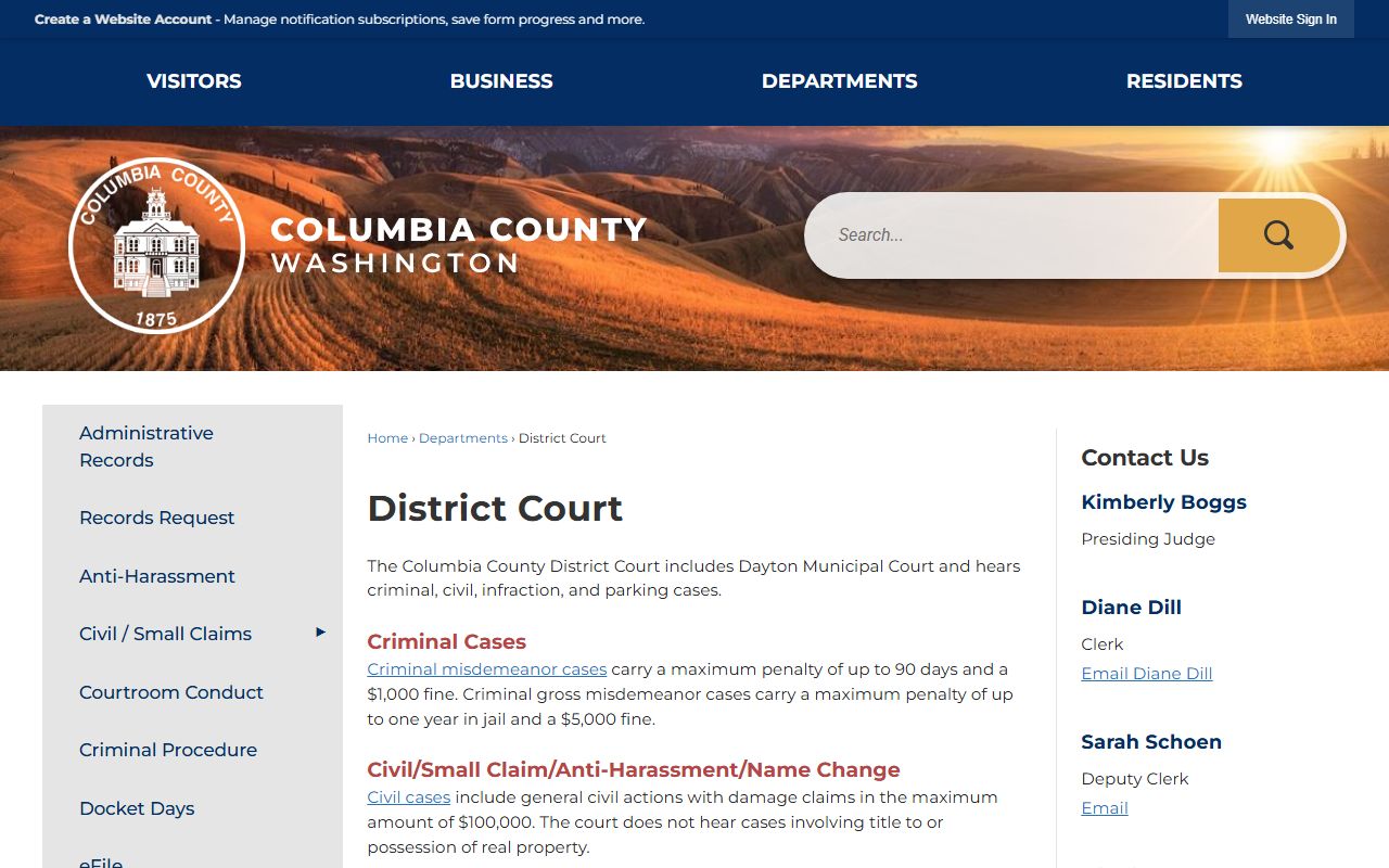 Columbia County Traffic Ticket Records Columbia County District Court page