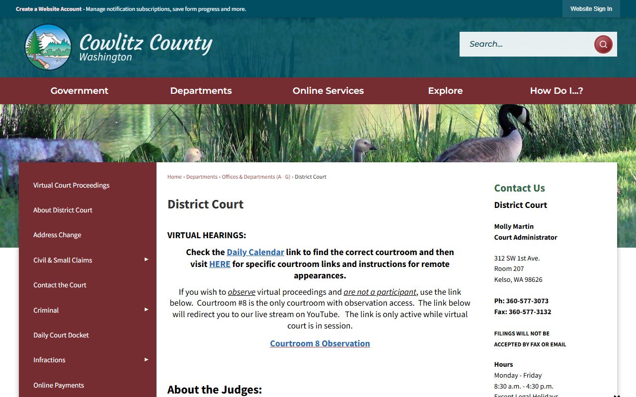 Cowlitz County Traffic Ticket Records district court page