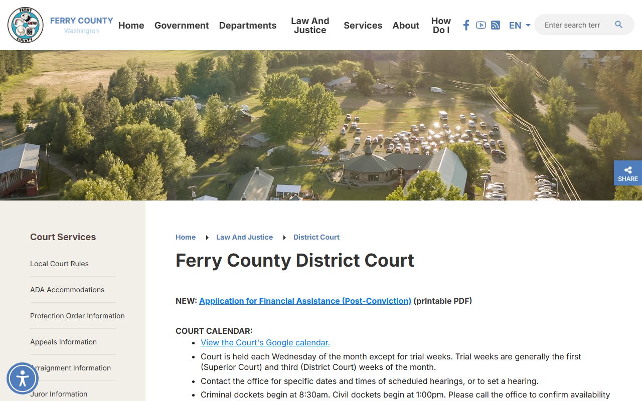 Ferry County Traffic Ticket Records district court page