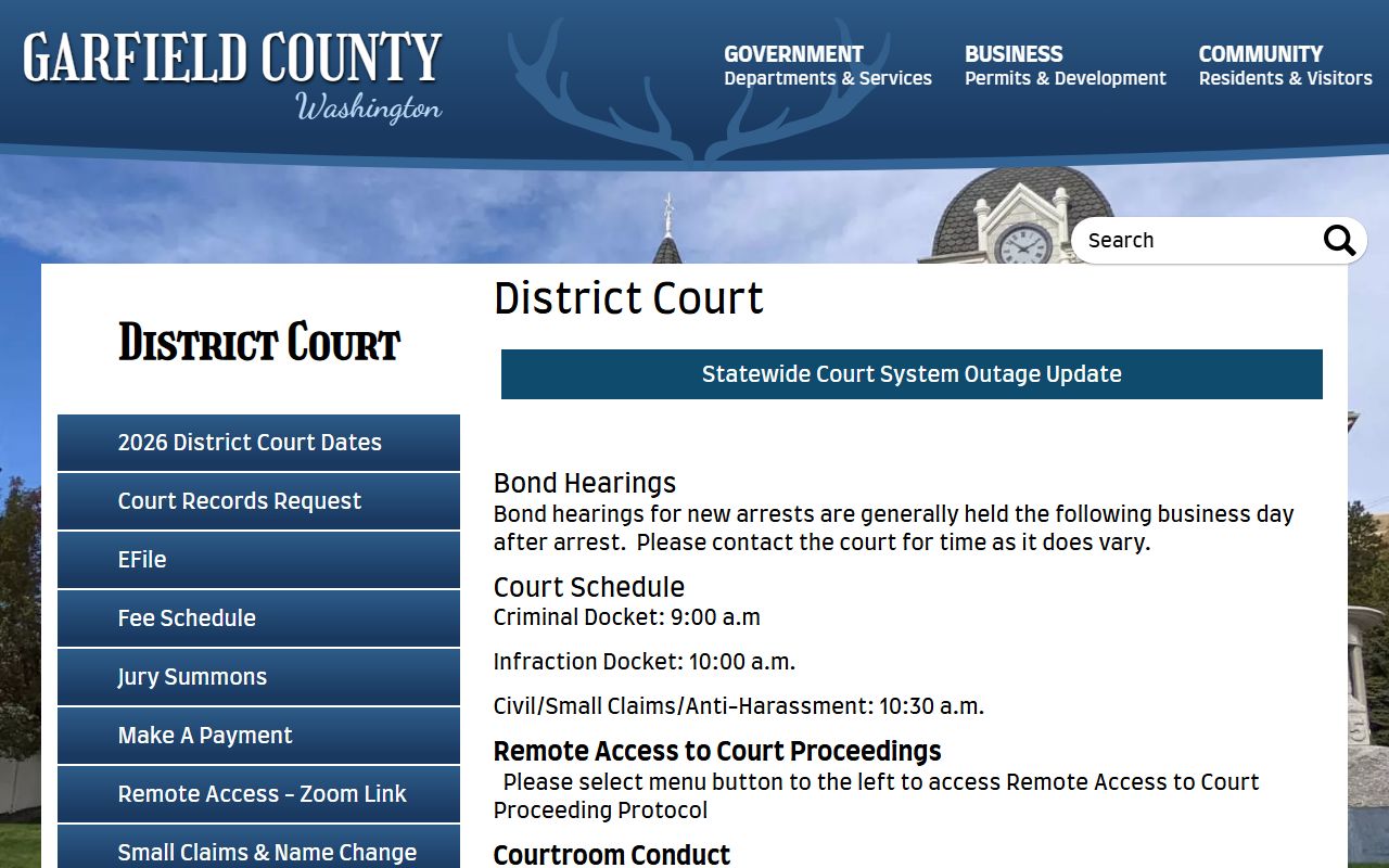 Garfield County Traffic Ticket Records Garfield County District Court page