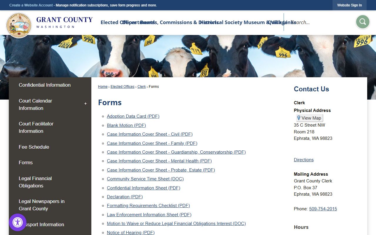 Grant County Traffic Ticket Records clerk page