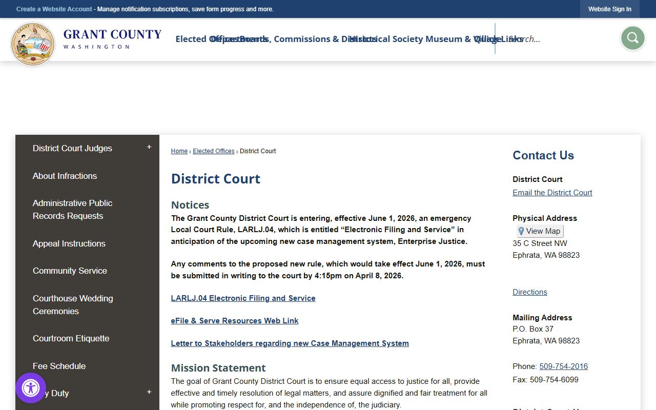 Grant County Traffic Ticket Records district court page