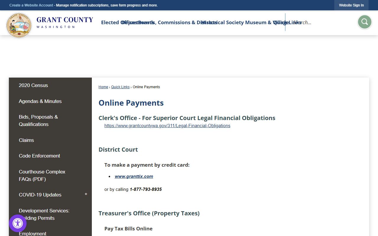 Grant County Traffic Ticket Records online payments page