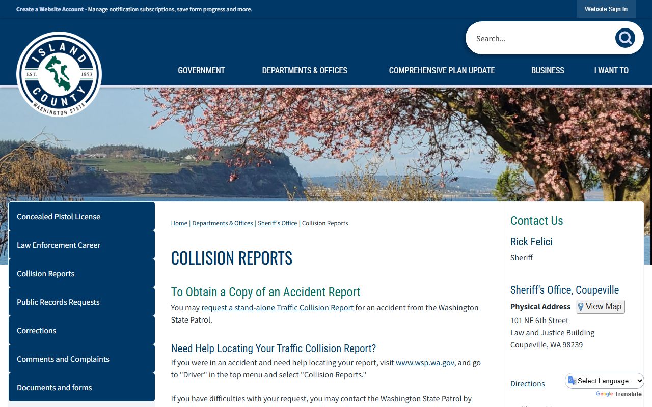 Island County Traffic Ticket Records collision reports page