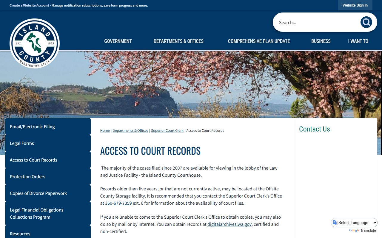 Island County Traffic Ticket Records court records access page