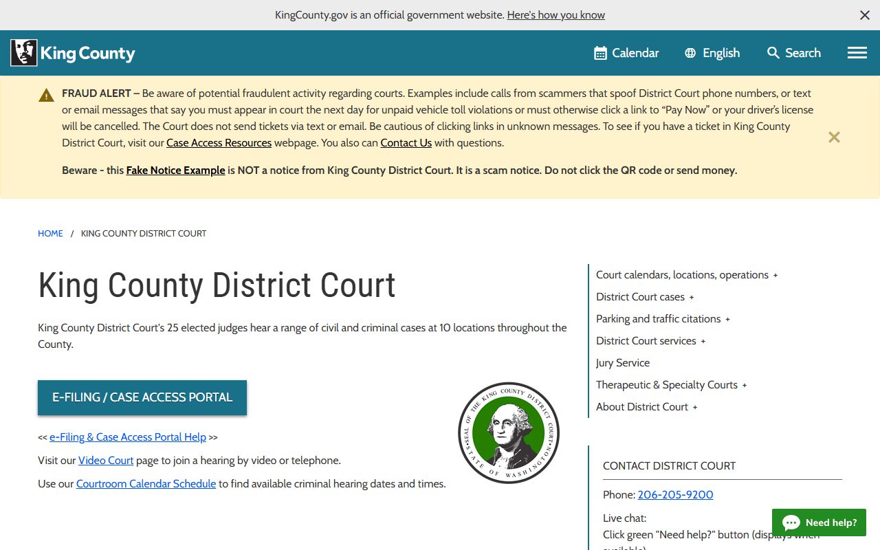 King County Traffic Ticket Records district court page