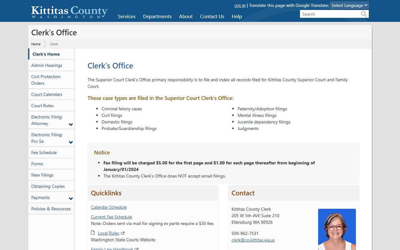 Kittitas County Traffic Ticket Records clerk page