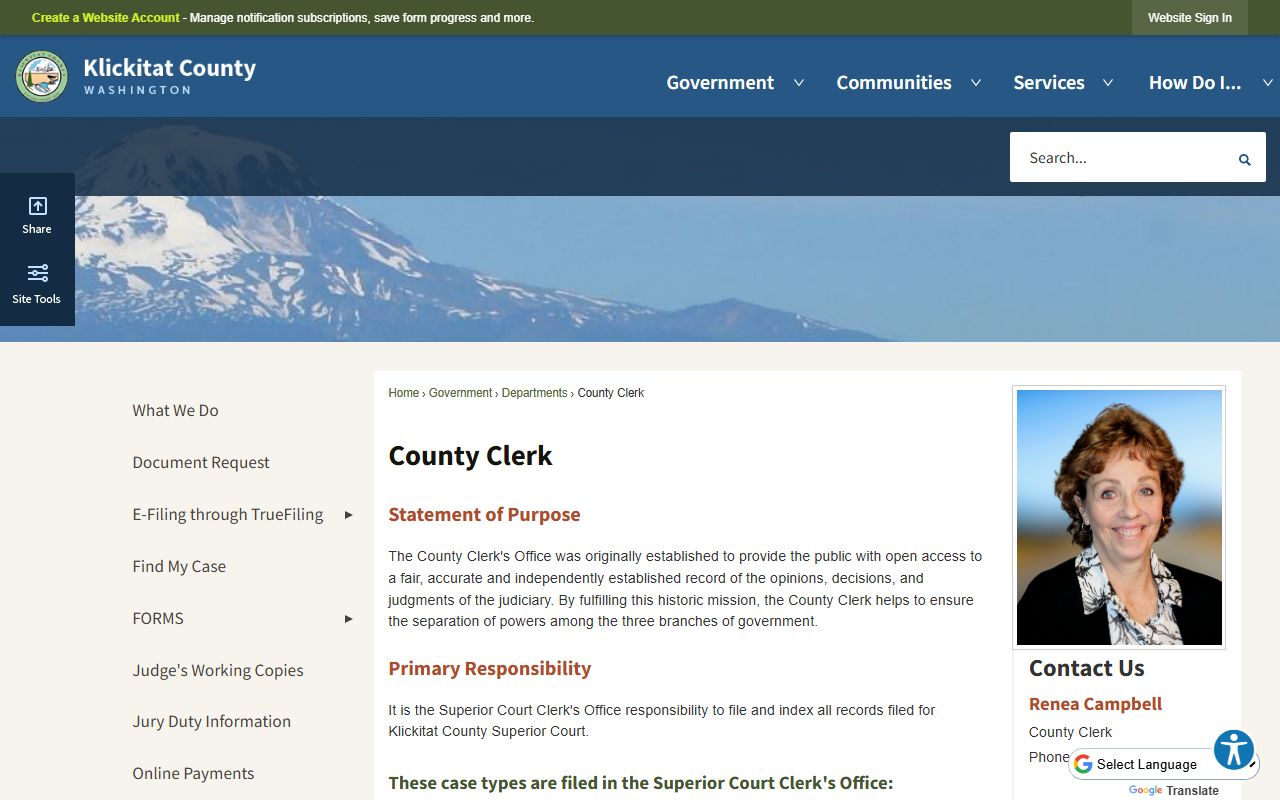 Klickitat County Traffic Ticket Records clerk page