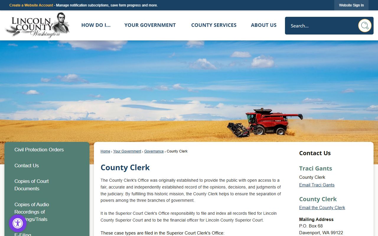 Lincoln County Traffic Ticket Records county clerk page