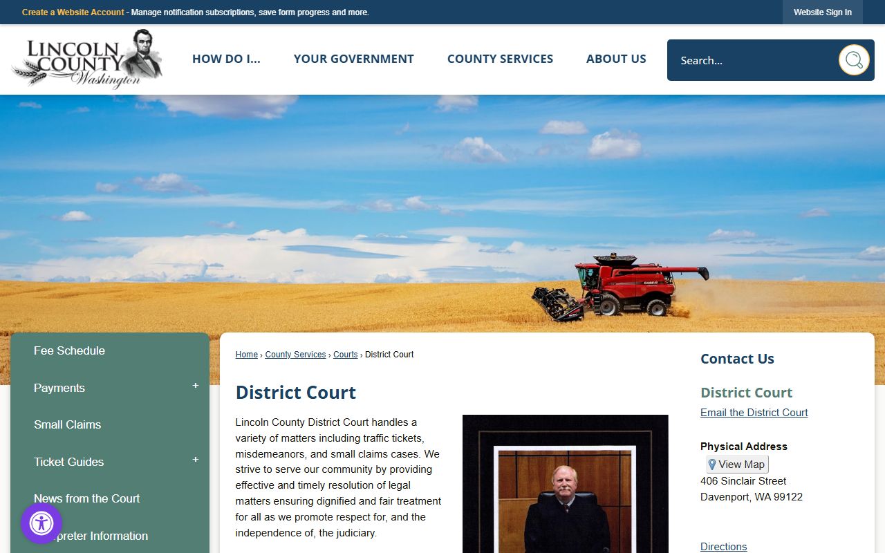 Lincoln County Traffic Ticket Records district court page