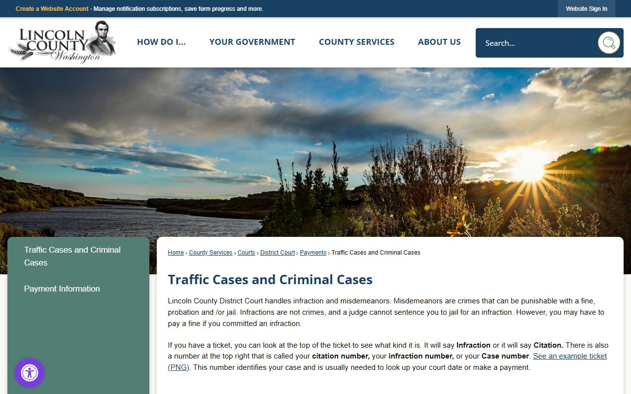 Lincoln County Traffic Ticket Records traffic and criminal cases page