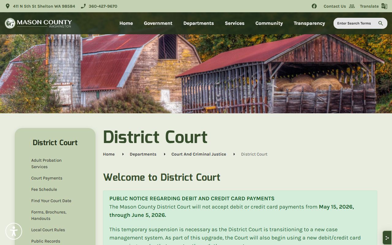 Mason County Traffic Ticket Records district court page