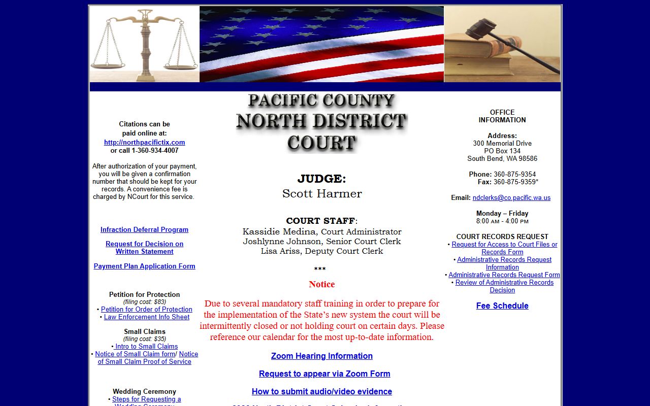 Pacific County Traffic Ticket Records North Pacific District Court page